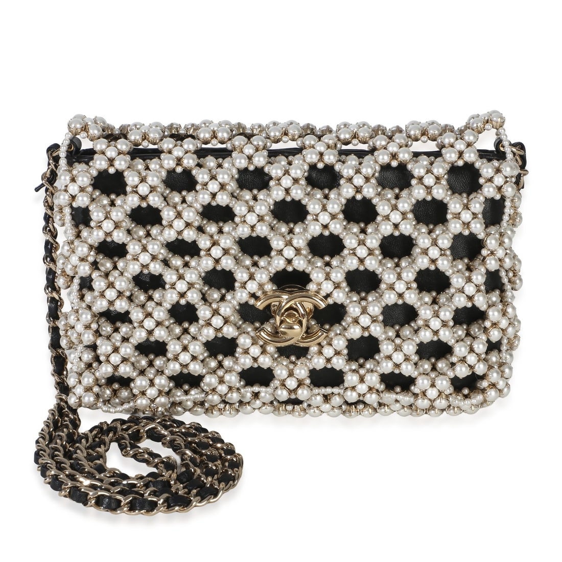Chanel Mini Flap Bag Black Pearl Embellished Gold Tone (1 of 9)