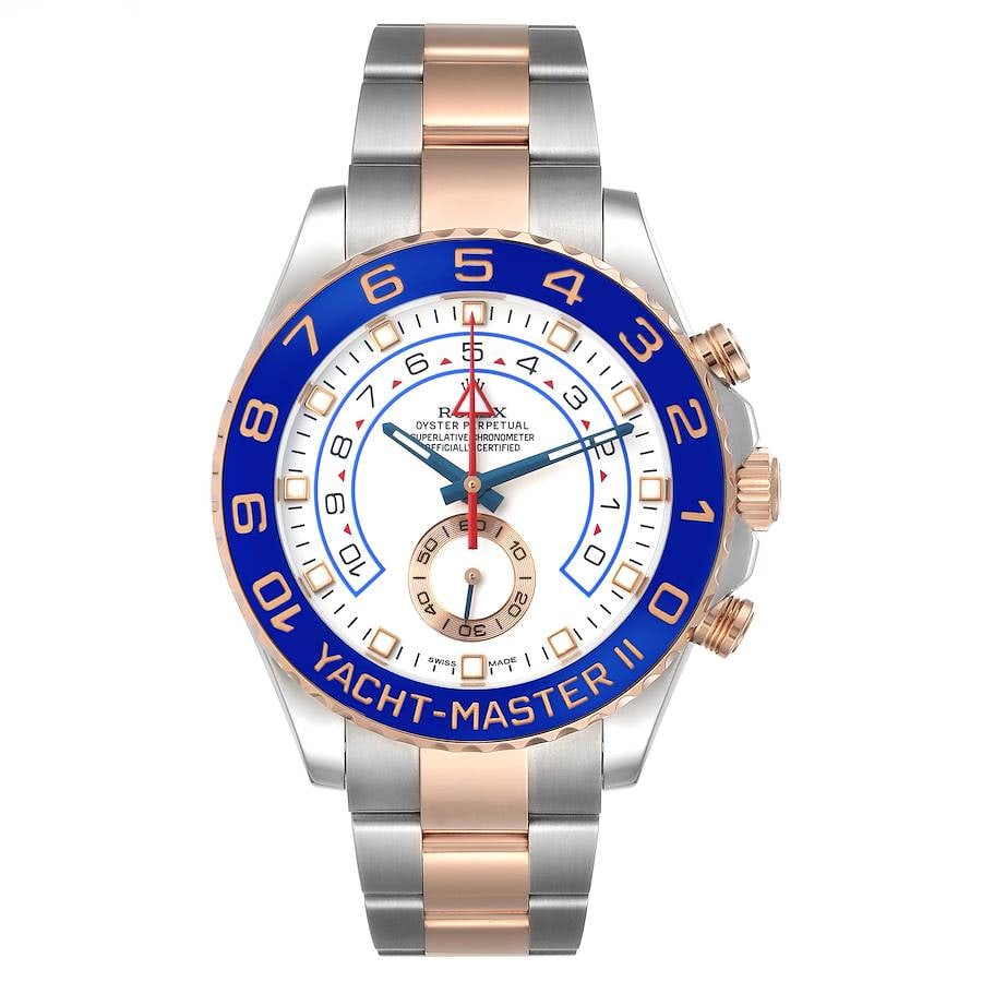Rolex Yacht-Master II 116681 White Dial Men's Watch with Oyster Bracelet and Card 2013: Rolex Yacht-Master II 116681 White Dial Men's Watch with Oyster Bracelet and Card 2013 This Rolex Yacht-Master II features a white dial and a ceramic bezel, paired with the iconic Oyster bracelet. The