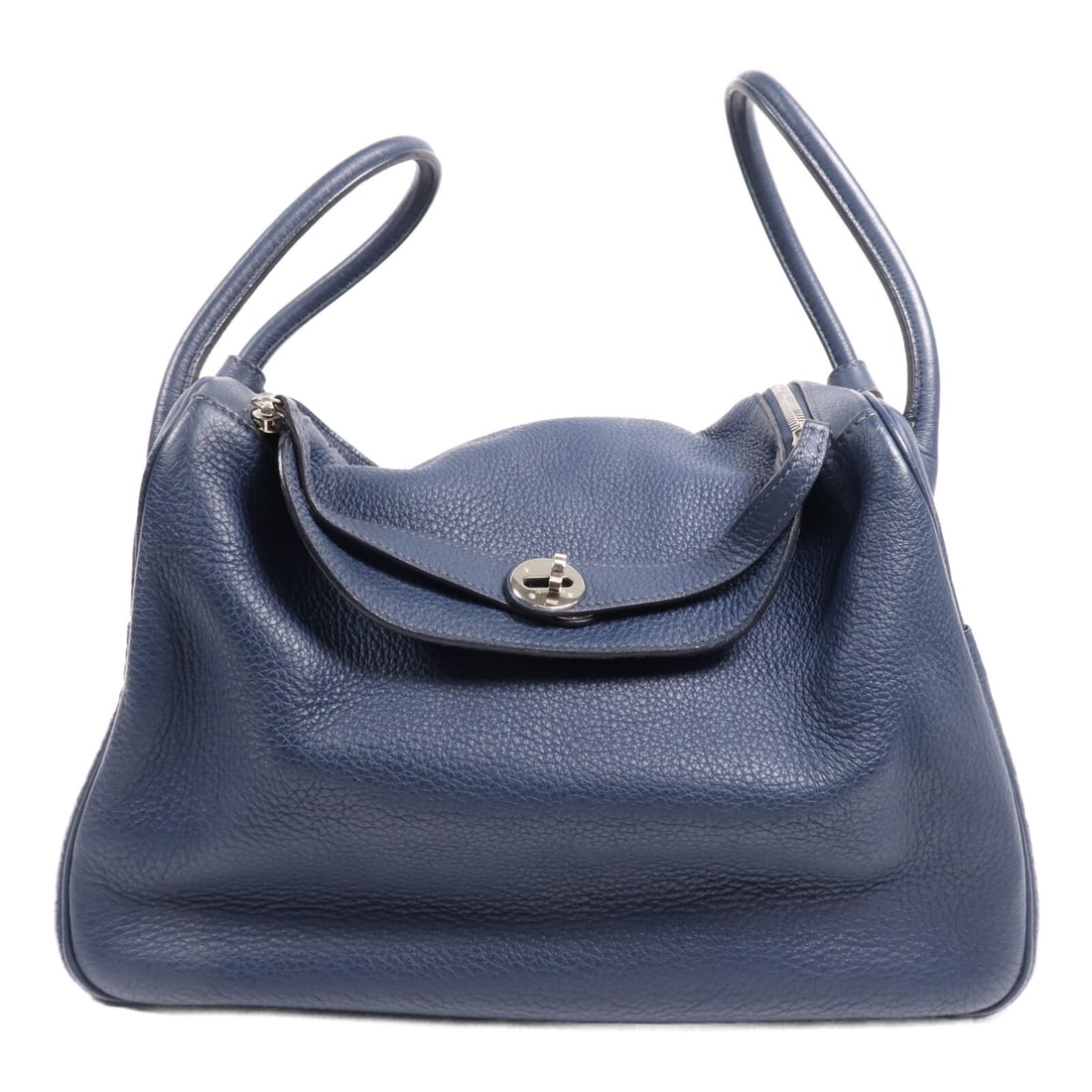 Hermes Lindy 34 Navy Calfskin 2 Way Shoulder Bag PHW: Hermes Lindy 34 Navy Calfskin 2 Way Shoulder Bag PHW This Hermes Lindy 34 two-way shoulder bag is crafted from supple Clemence calfskin leather in a sophisticated navy color. Designed for versatility,