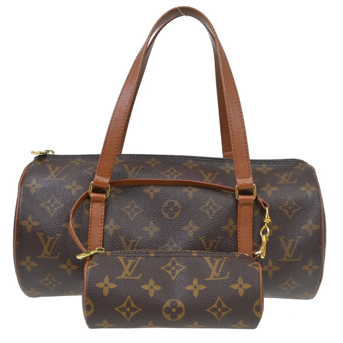 Louis Vuitton Papillon 30 Monogram Canvas Zip Handbag with Pouch: Louis Vuitton Papillon 30 Monogram Canvas Zip Handbag with Pouch Vintage Louis Vuitton Papillon 30 handbag in brown monogram canvas with leather trim and double handles. This zip-top handbag is made i