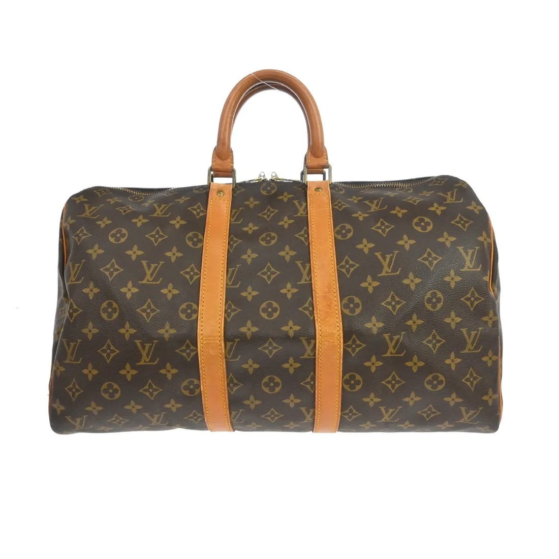Louis Vuitton Keepall Canvas Travel Bag 45cm x 27cm x 20cm: Louis Vuitton Keepall Canvas Travel Bag 45cm x 27cm x 20cm This Louis Vuitton Keepall bag features the iconic monogram canvas in brown, designed for unisex use. The bag is in fair condition, showing v