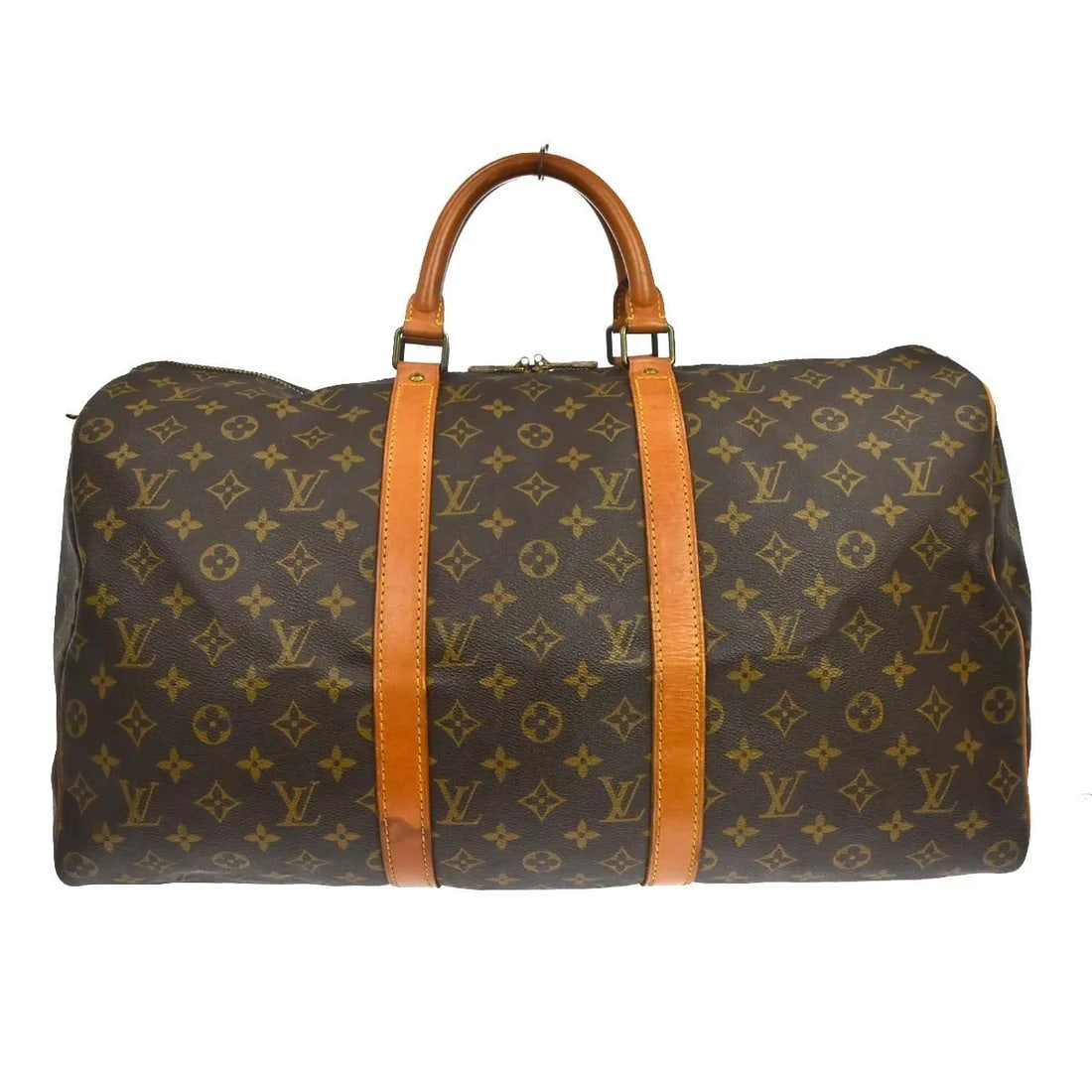 Louis Vuitton Keepall travel bag in brown monogram canvas: Louis Vuitton Keepall travel bag in brown monogram canvas Vintage Louis Vuitton Keepall in brown monogram canvas. This unisex travel bag is made in France and shows visible overall wear from use and a
