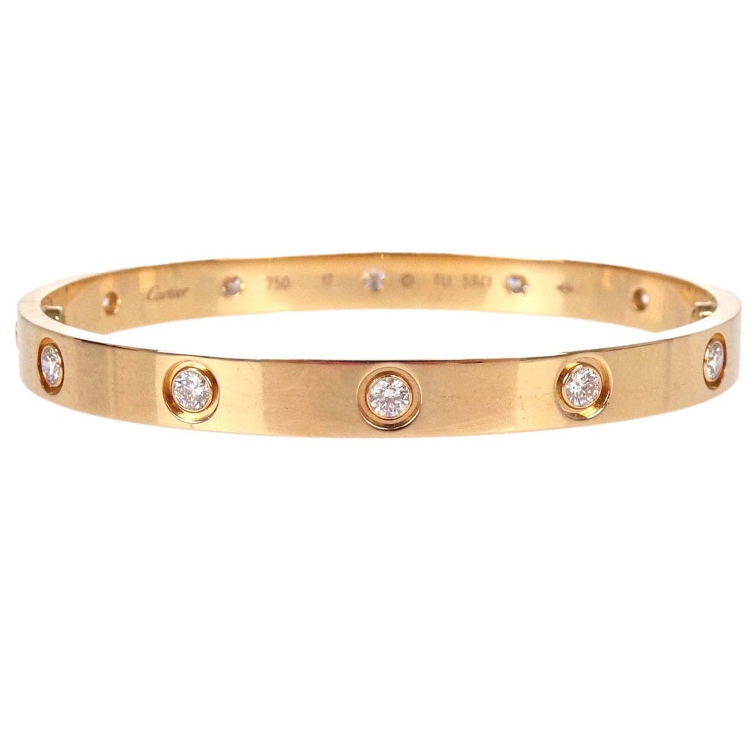 Cartier Love Diamond Bangle Bracelet Au750 Rose Gold Size 17 (1 of 8)