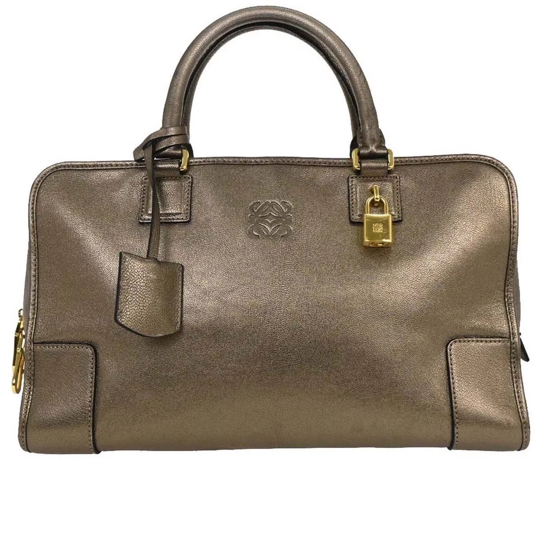 Loewe Amazona 36 Leather Handbag Gold for Women: Loewe Amazona 36 Leather Handbag Gold for Women The Loewe Amazona 36 handbag is crafted from gold leather and designed for women. It features a spacious interior in very good condition with minimal