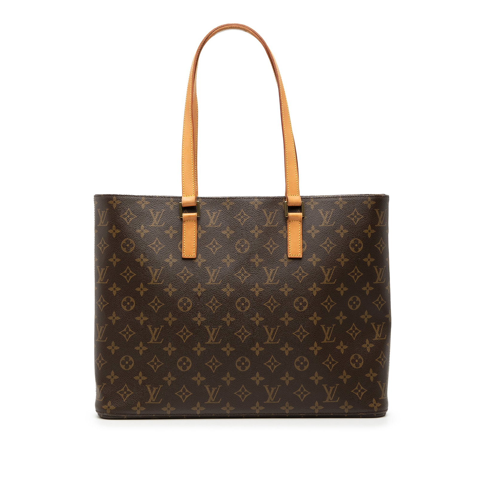 Monogram Luco Tote with Vachetta Leather Straps by Louis Vuitton: Monogram Luco Tote with Vachetta Leather Straps by Louis Vuitton The Louis Vuitton Monogram Luco features a monogram canvas exterior, flat vachetta leather straps, a top zip closure, and interior zip 