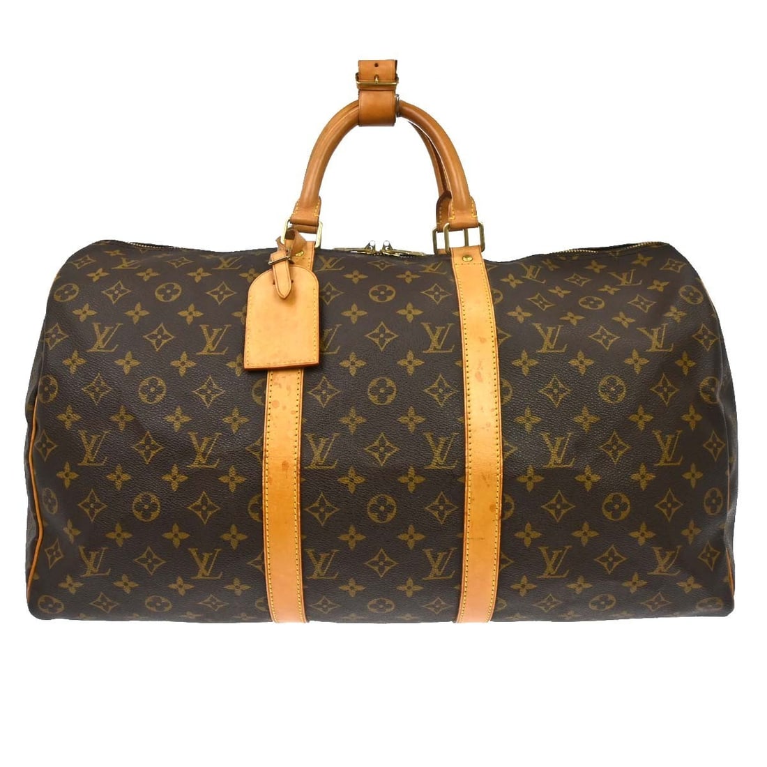 Vintage Louis Vuitton Keepall Bandouliere 50 Monogram Travel Handbag M41416: Vintage Louis Vuitton Keepall Bandouliere 50 Monogram Travel Handbag M41416 Vintage Louis Vuitton Keepall 50 travel handbag in brown Monogram canvas with leather handles and trim. This large zip-top b
