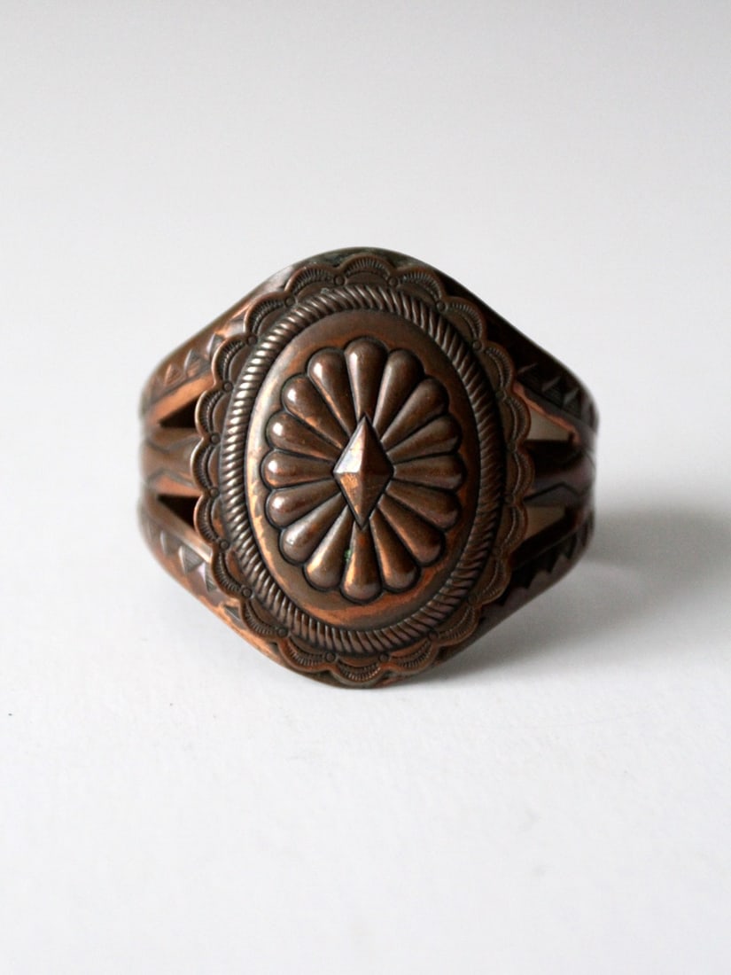 Vintage Solid Copper Southwestern Conch Cuff Bracelet (1 of 8)