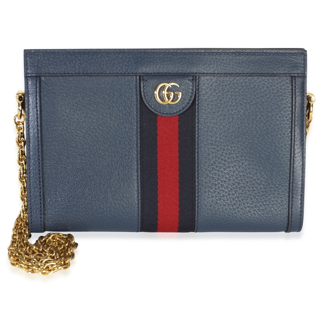Gucci Ophidia GG Web Shoulder Chain Bag Navy Calfskin: Gucci Ophidia GG Web Shoulder Chain Bag Navy Calfskin This Gucci Ophidia GG Web Shoulder Chain Bag is crafted from navy blue calfskin leather and features the signature GG web design. The bag is accen