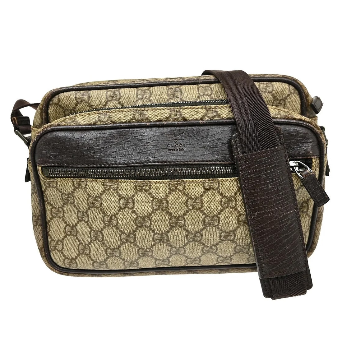 Gucci Front Zip Pocket Messenger Bag in Beige Canvas (1 of 11)