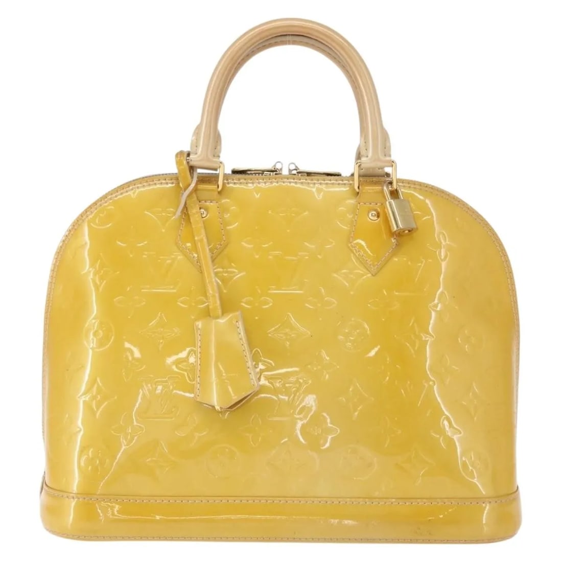 Yellow Patent Leather Handbag Louis Vuitton Alma: Yellow Patent Leather Handbag Louis Vuitton Alma This Louis Vuitton Alma handbag is crafted from yellow patent leather and features a structured silhouette. Designed for women, it is made in France an
