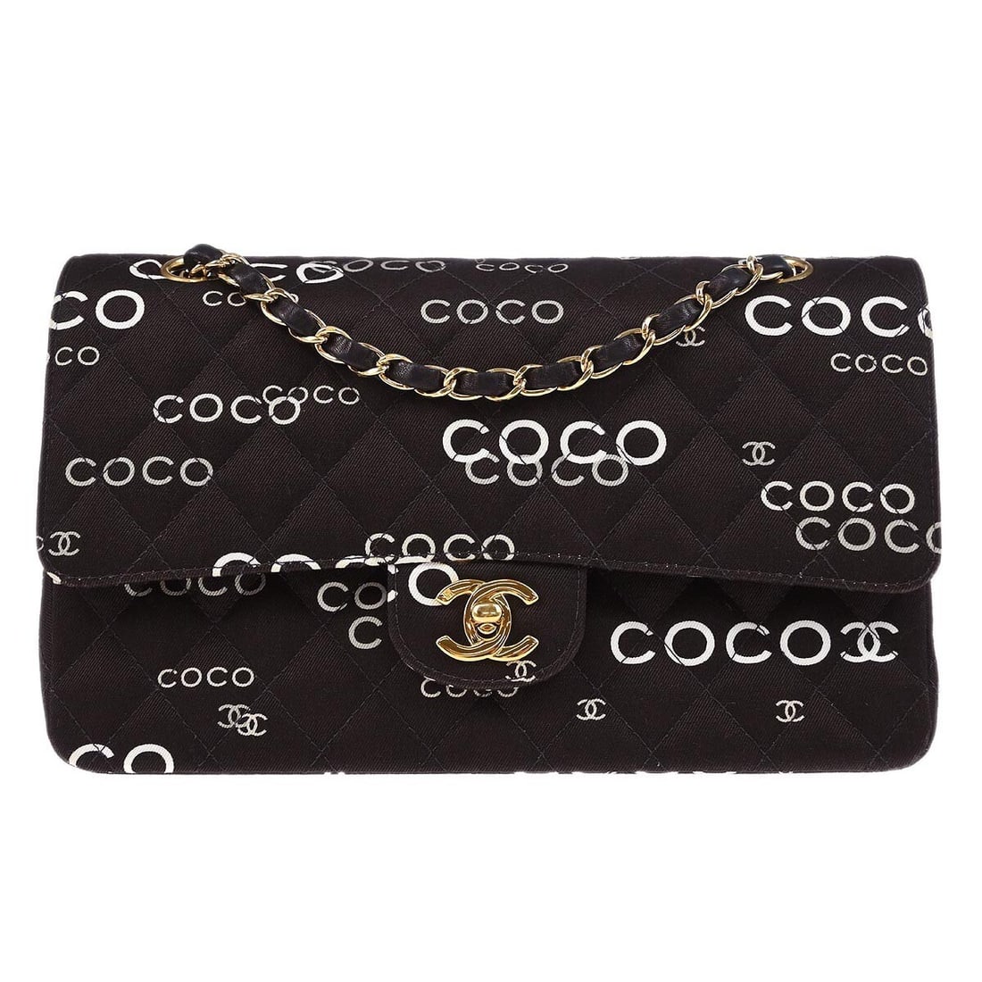 CHANEL Classic Double Flap Medium Brown Canvas Shoulder Bag: CHANEL Classic Double Flap Medium Brown Canvas Shoulder Bag Medium Chanel Classic Double Flap shoulder bag in brown canvas with a turn-lock closure and leather lining. This women's bag features the CO