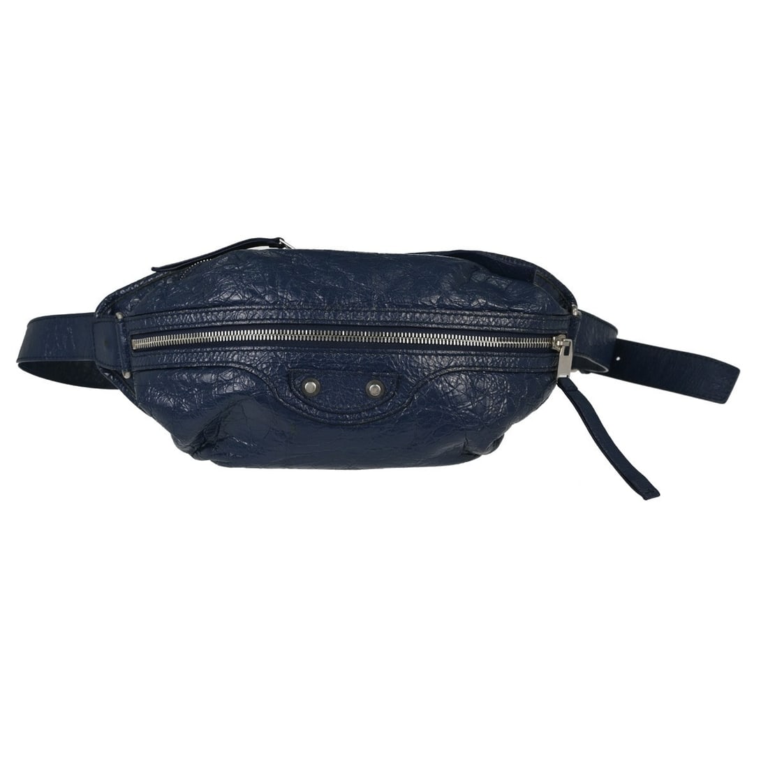 Balenciaga 542013 Leather Belt Bag Blue Small Italy: Balenciaga 542013 Leather Belt Bag Blue Small Italy Vintage Balenciaga waist bag in blue leather with a zip closure and silver-color hardware. This small women's bag features one exterior zipper pocke
