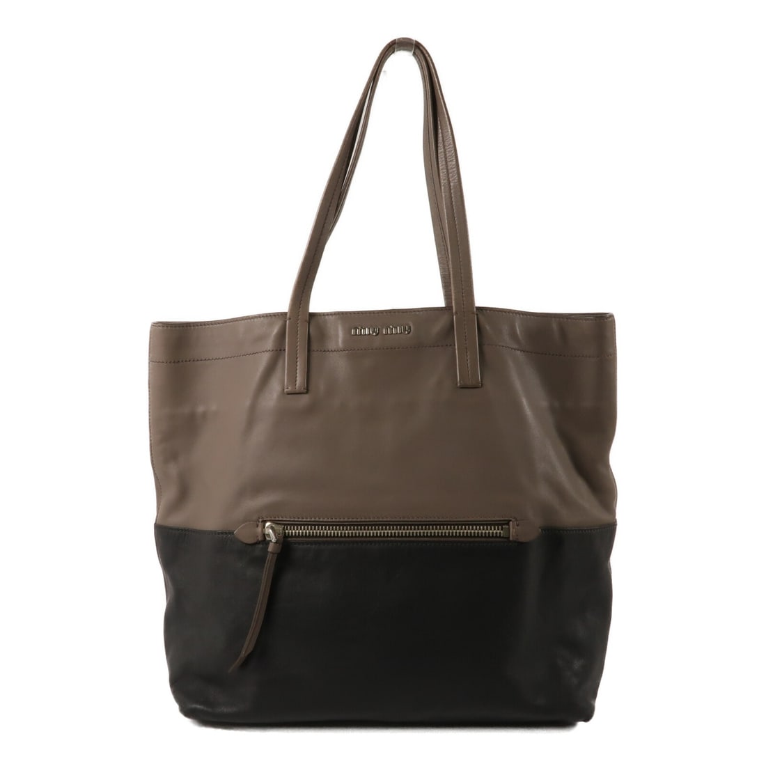 Miu Miu RR1820 Brown Black Calfskin Tote Bag: Miu Miu RR1820 Brown Black Calfskin Tote Bag This Miu Miu tote bag features a sophisticated brown and black color combination and is crafted from high-quality calfskin leather. Designed for women, it 