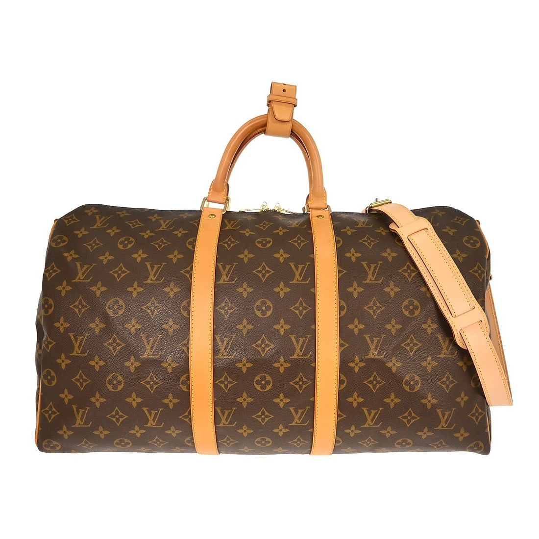 Louis Vuitton Keepall Bandouliere 50 Monogram Travel Bag M41416: Louis Vuitton Keepall Bandouliere 50 Monogram Travel Bag M41416 Vintage Louis Vuitton Keepall 50 Bandouliere travel handbag in brown monogram canvas with leather handles and trim. This large unisex ba