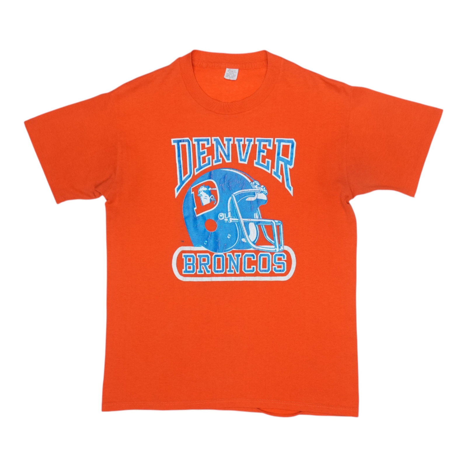 Vintage 1980s Orange Denver Broncos Poly Cotton T Shirt Size Large: Vintage 1980s Orange Denver Broncos Poly Cotton T Shirt Size Large This is an original vintage 1980s Denver Broncos shirt, not a modern reproduction. The shirt features no back graphics and is made fr