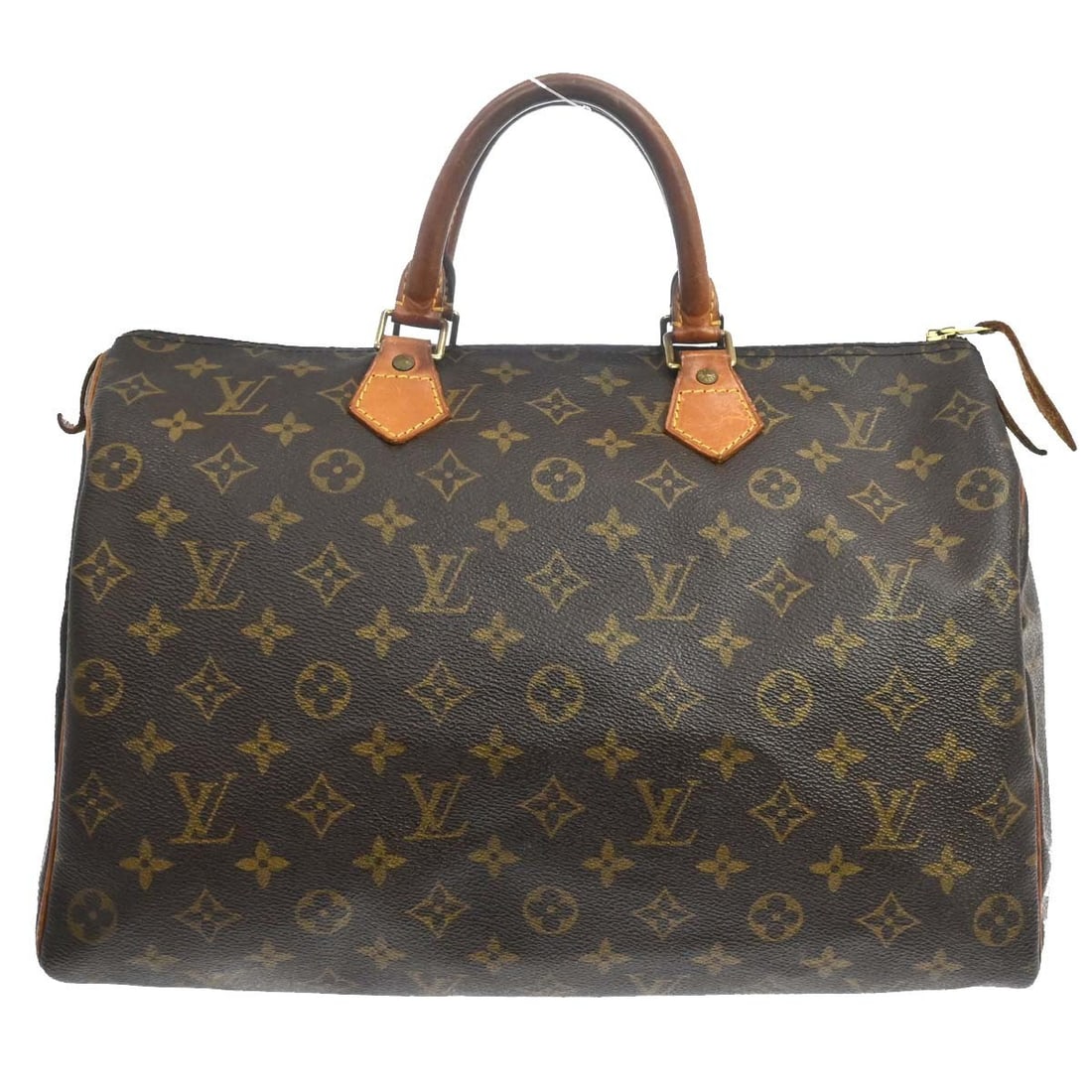 Louis Vuitton Speedy 35 Monogram Satchel Bag M41524: Louis Vuitton Speedy 35 Monogram Satchel Bag M41524 Vintage Louis Vuitton Speedy 35 handbag in Monogram canvas with leather trim and double handles. This satchel-style top handle bag features a zip cl
