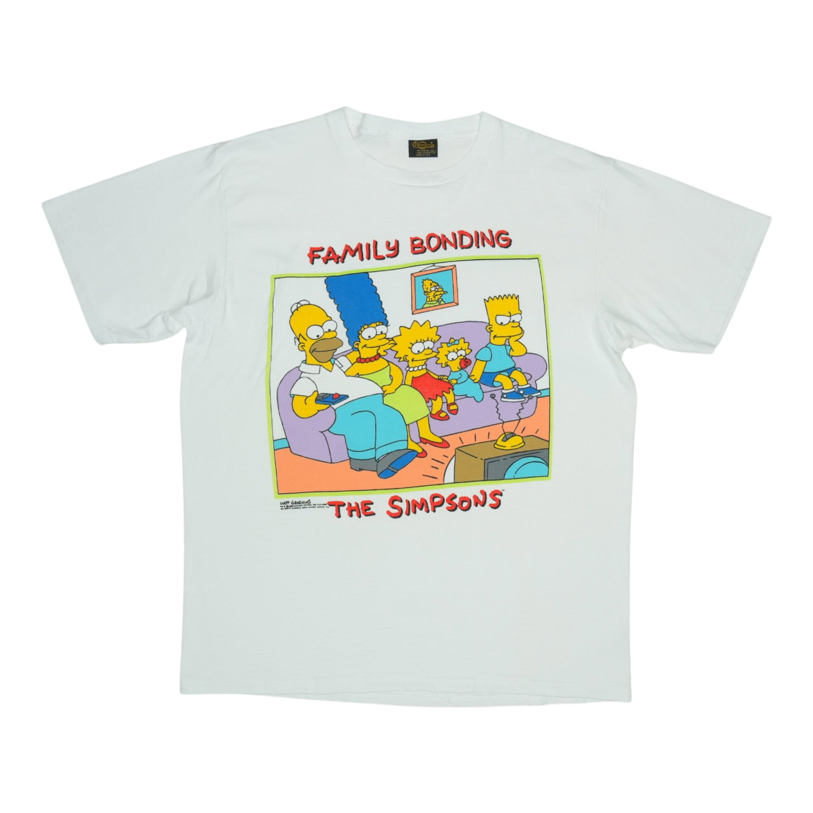 Vintage 1989 The Simpsons Family Bonding White Cotton T-Shirt: Vintage 1989 The Simpsons Family Bonding White Cotton T-Shirt This is an original vintage 1989 The Simpsons Family Bonding shirt featuring front graphics only, with no graphics on the back. Made from 