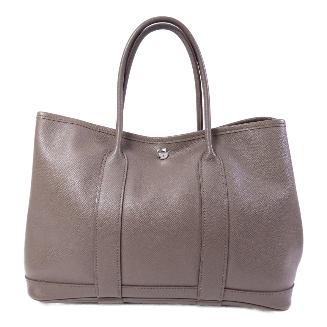 Hermes Garden Party TPM Gray Calfskin Tote with Palladium Hardware: Hermes Garden Party TPM Gray Calfskin Tote with Palladium Hardware This Hermes Garden Party TPM tote bag is crafted from Epsom calfskin leather in a sophisticated gray color. Designed for women, it fe