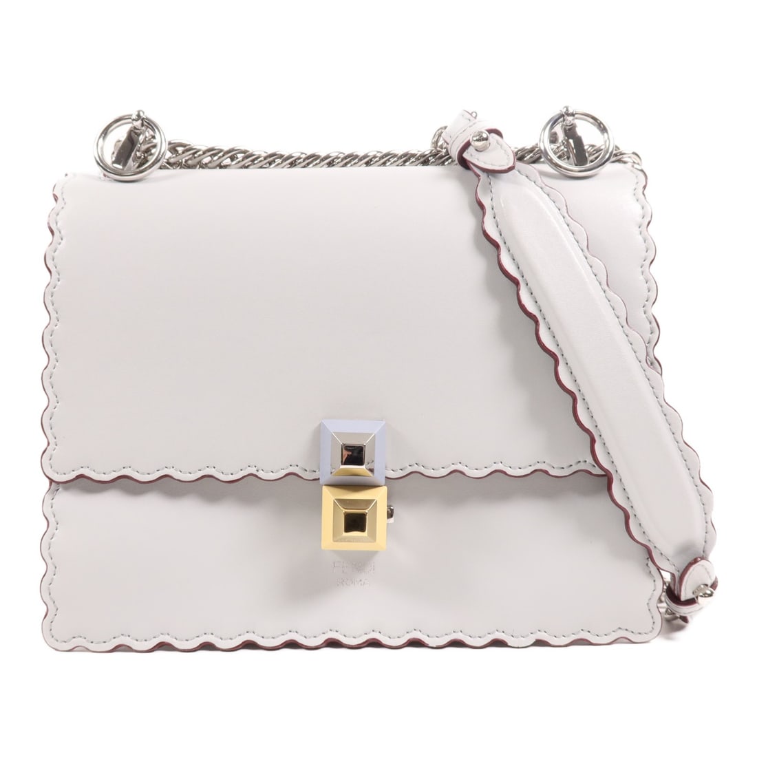 Fendi Kan I Gray Calfskin Shoulder Bag 8M0381: Fendi Kan I Gray Calfskin Shoulder Bag 8M0381 This FENDI Kan I shoulder bag is crafted from high-quality grey calfskin leather and features silver-tone hardware. Designed in Italy, it offers a stylish