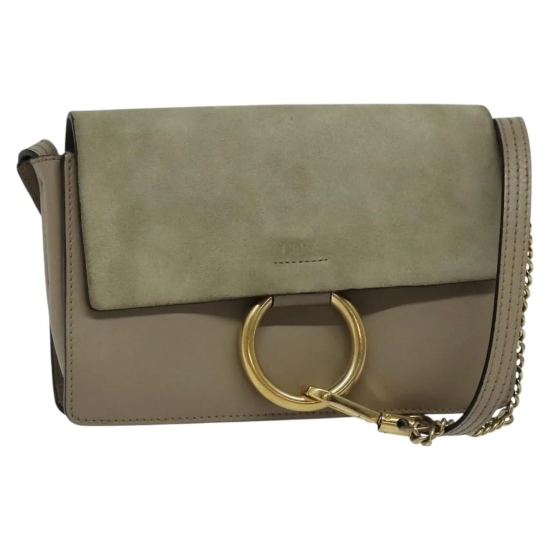 Chloe Faye gray suede shoulder bag: Chloe Faye gray suede shoulder bag This Chloe Faye Shoulder Bag is crafted from gray suede and features a sleek silhouette with a shoulder strap. Made in Spain, it offers a stylish and functional acce