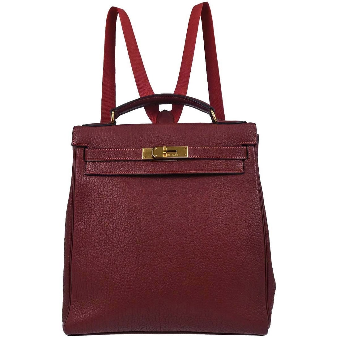 Hermes Kelly A Dos GM Fjord Leather Backpack Rouge H: Hermes Kelly A Dos GM Fjord Leather Backpack Rouge H Vintage Hermes Kelly A Dos GM backpack in Rouge H Fjord leather with a turn-lock flap closure and leather lining. This women's medium backpack feat