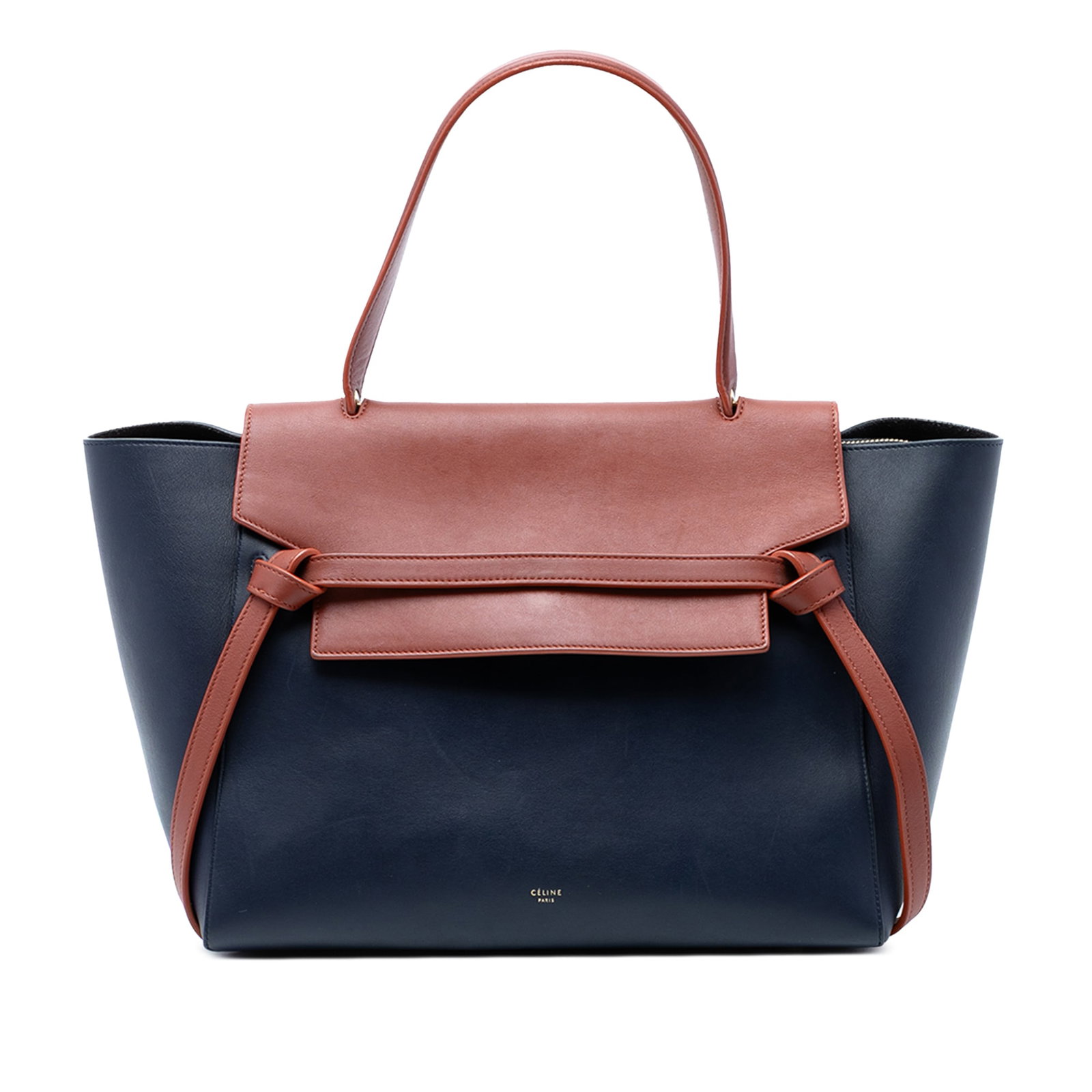 Celine Mini Bicolor Calfskin Belt Bag: Celine Mini Bicolor Calfskin Belt Bag This Celine Mini Bicolor Smooth Calfskin Belt Bag is crafted from leather and features a flat leather top handle, a front flap with a top zip closure, an exterior