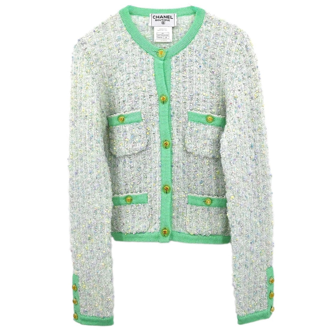 CHANEL 97P Green Round Neck Cardigan Sweater Size 38 (1 of 11)