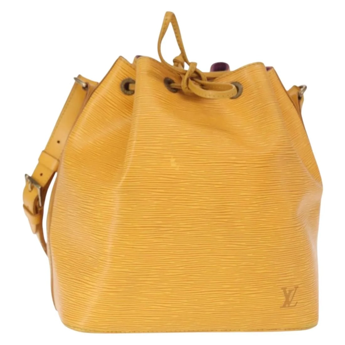 Yellow Epi Leather Shoulder Bag Louis Vuitton Petit Noe: Yellow Epi Leather Shoulder Bag Louis Vuitton Petit Noe This pre-owned Louis Vuitton Petit Noe handbag in yellow Epi leather features a classic shoulder bag design for women. It shows signs of use inc