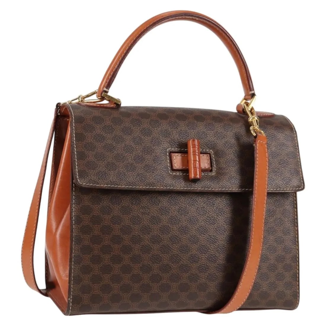 Vintage Celine Macadam Canvas Convertible Brown Top Handle Bag (1 of 18)