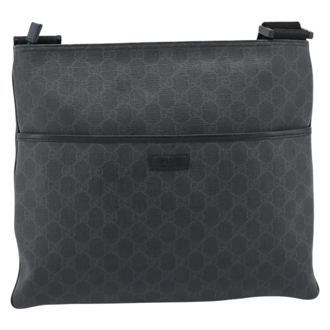 Gucci Vintage Flat Messenger Unisex Black Canvas Shoulder Bag: Gucci Vintage Flat Messenger Unisex Black Canvas Shoulder Bag Vintage Gucci Flat Messenger bag in black canvas with leather trim. This unisex design shows fair pre-owned condition with visible wear th