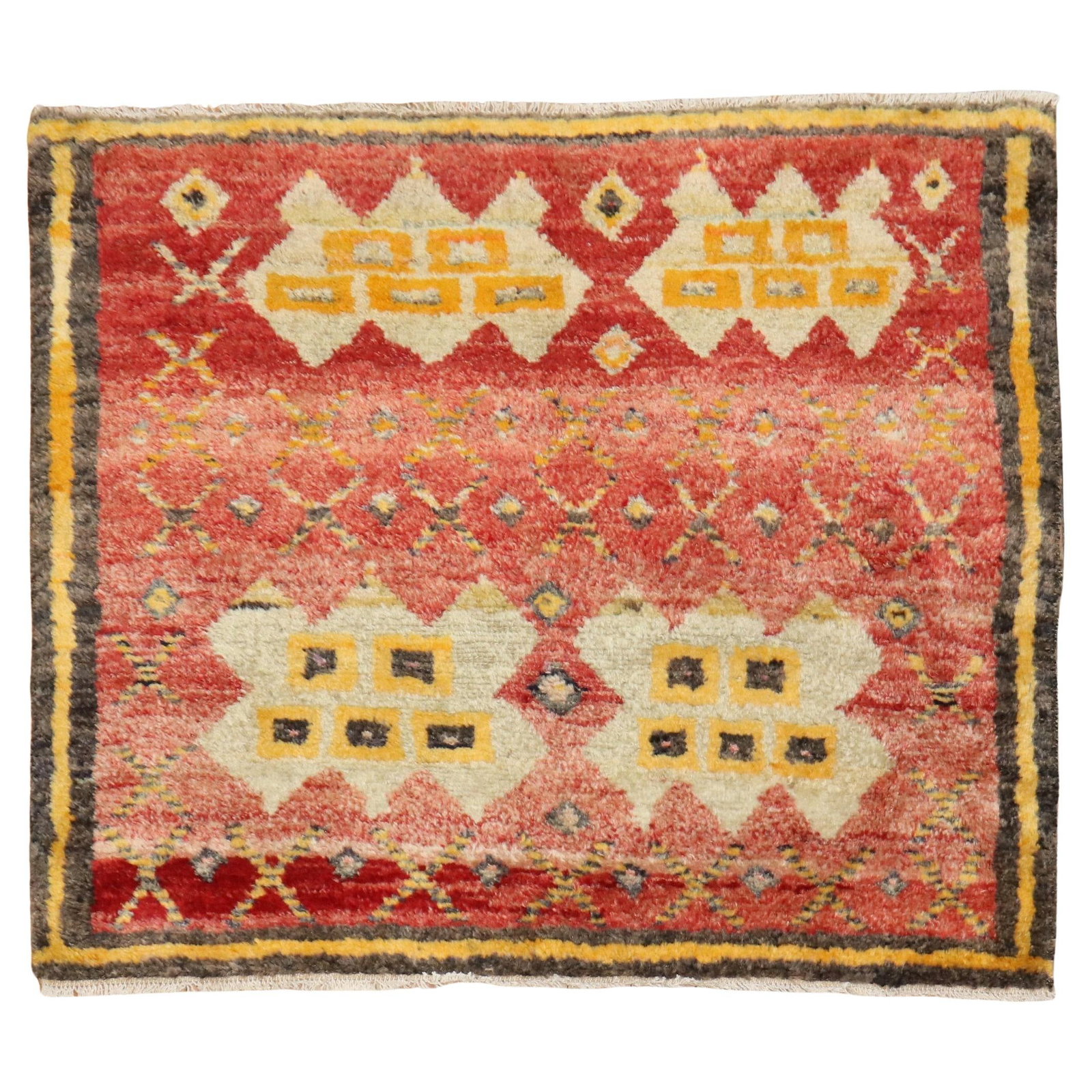 Vintage Turkish Hand-Knotted Wool Mini Square Rug 30 x 36 Red Adirondack Style (1 of 4)
