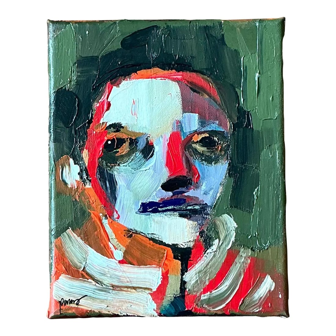 Abstract Expressionist Oil Portrait Painting on Canvas 8 x 10 Inch: Abstract Expressionist Oil Portrait Painting on Canvas 8 x 10 Inch This vintage Abstract Expressionist portrait is rendered in rich oil on canvas, featuring bold brushstrokes and vibrant colors that c