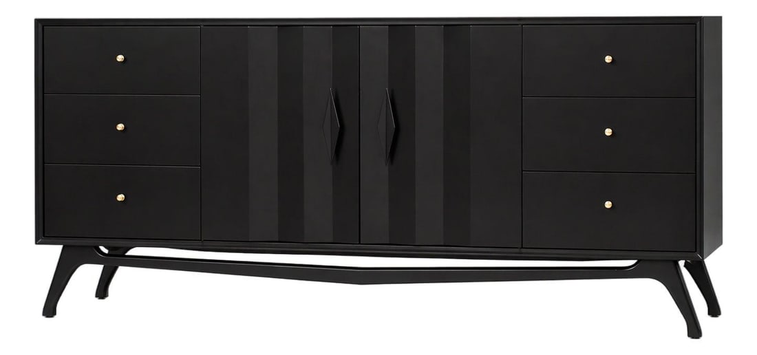 1960s Walnut Dresser in Black Lacquer 73.5 Inch Wide (1 of 9)
