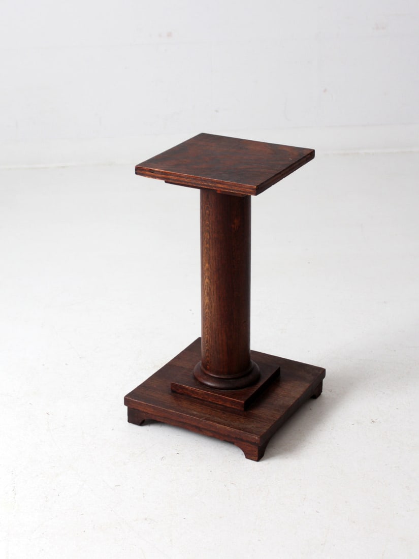 Antique Mission Style Pedestal Table 21 Inch Dark Wood (1 of 11)