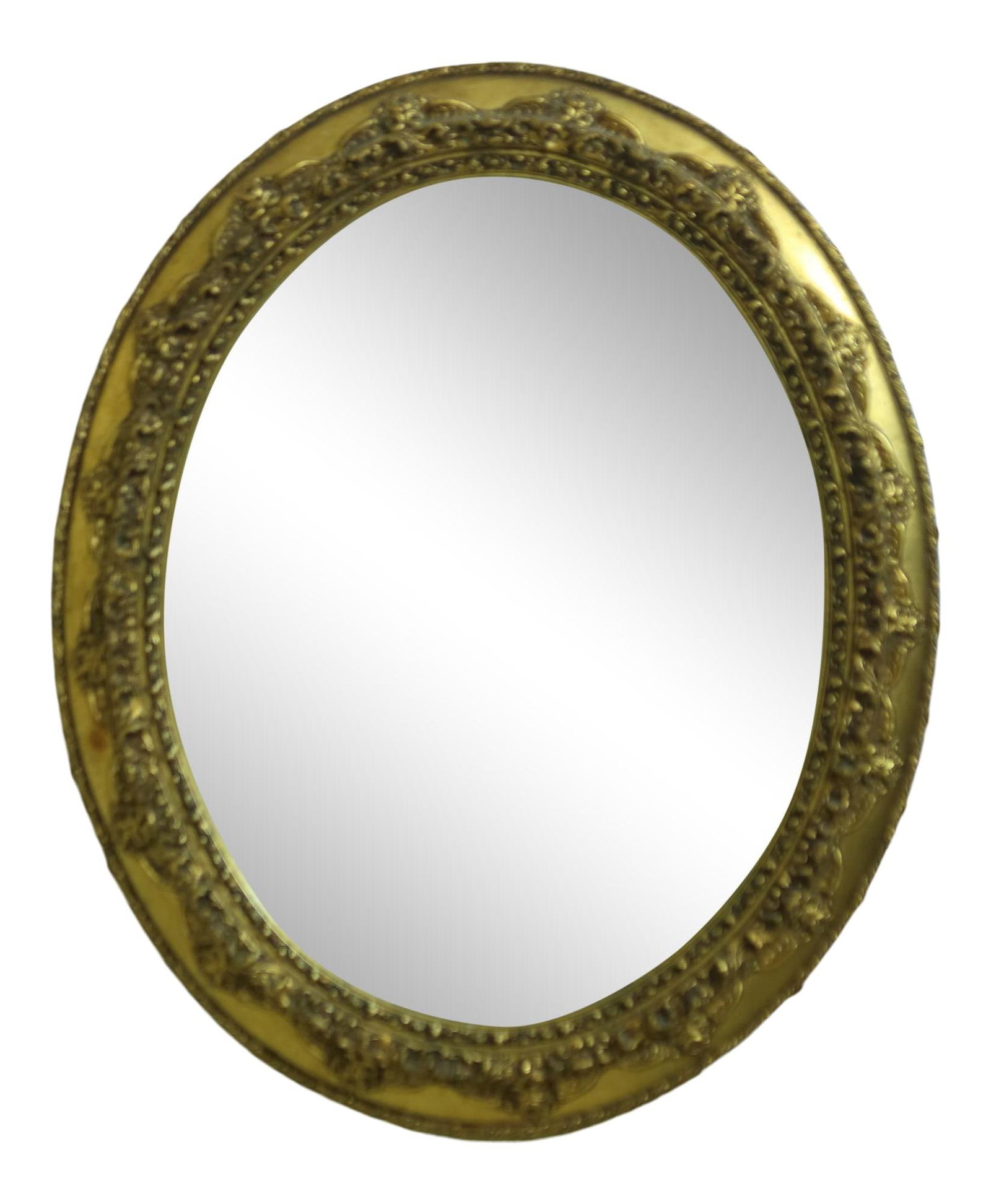 Vintage Oval Gold Mirror Ornate Carved Frame Friedman Brothers 28 x 35: Vintage Oval Gold Mirror Ornate Carved Frame Friedman Brothers 28 x 35 This vintage oval framed mirror features an ornate, detailed gold frame, showcasing quality construction that suggests it may be 