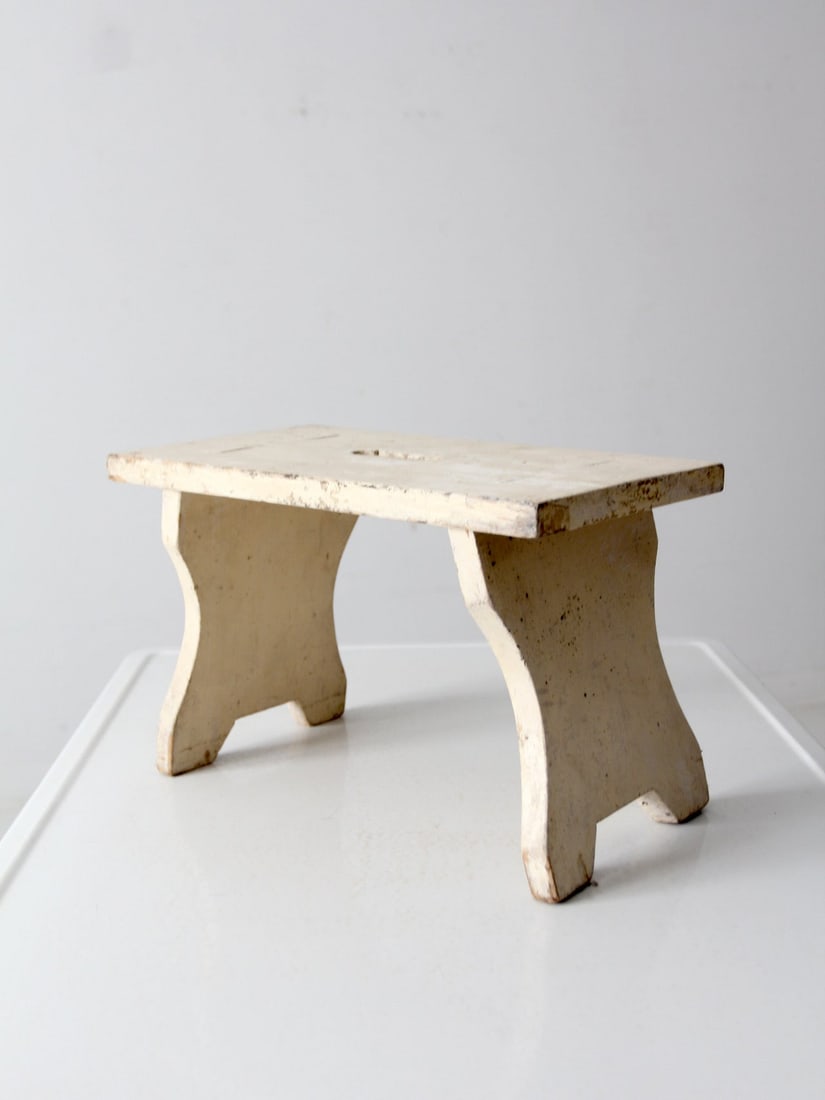 Antique Creamy White Painted Wood Bench Rustic Decor (1 of 8)