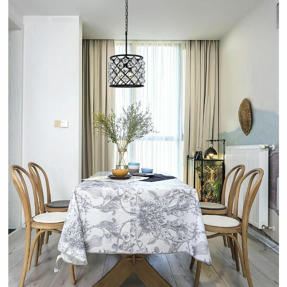Madison 4 Light Matte Black Crystal Pendant 14 Inch: Madison 4 Light Matte Black Crystal Pendant 14 Inch This modern pendant chandelier features a matte black iron frame adorned with clear, faceted royal cut crystal balls, offering a sophisticated touch