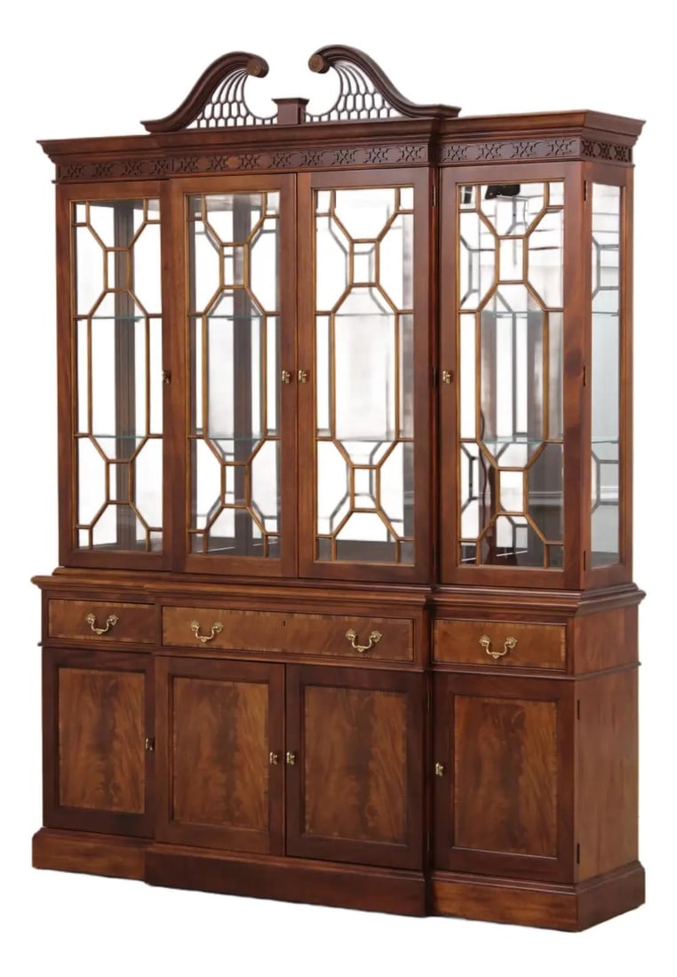 Stickley Mahogany Chippendale Breakfront China Cabinet 2 Pieces (1 of 10)