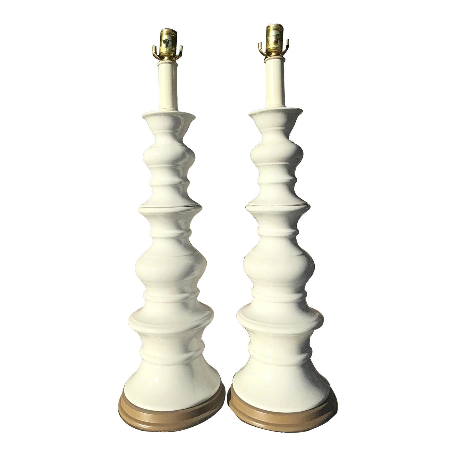 Pair of Vintage Boho Ceramic Lamps with Glazed Finish: Pair of Vintage Boho Ceramic Lamps with Glazed Finish This stunning pair of vintage Boho glazed ceramic lamps features a unique design that showcases earthy tones and organic textures. Each lamp exude