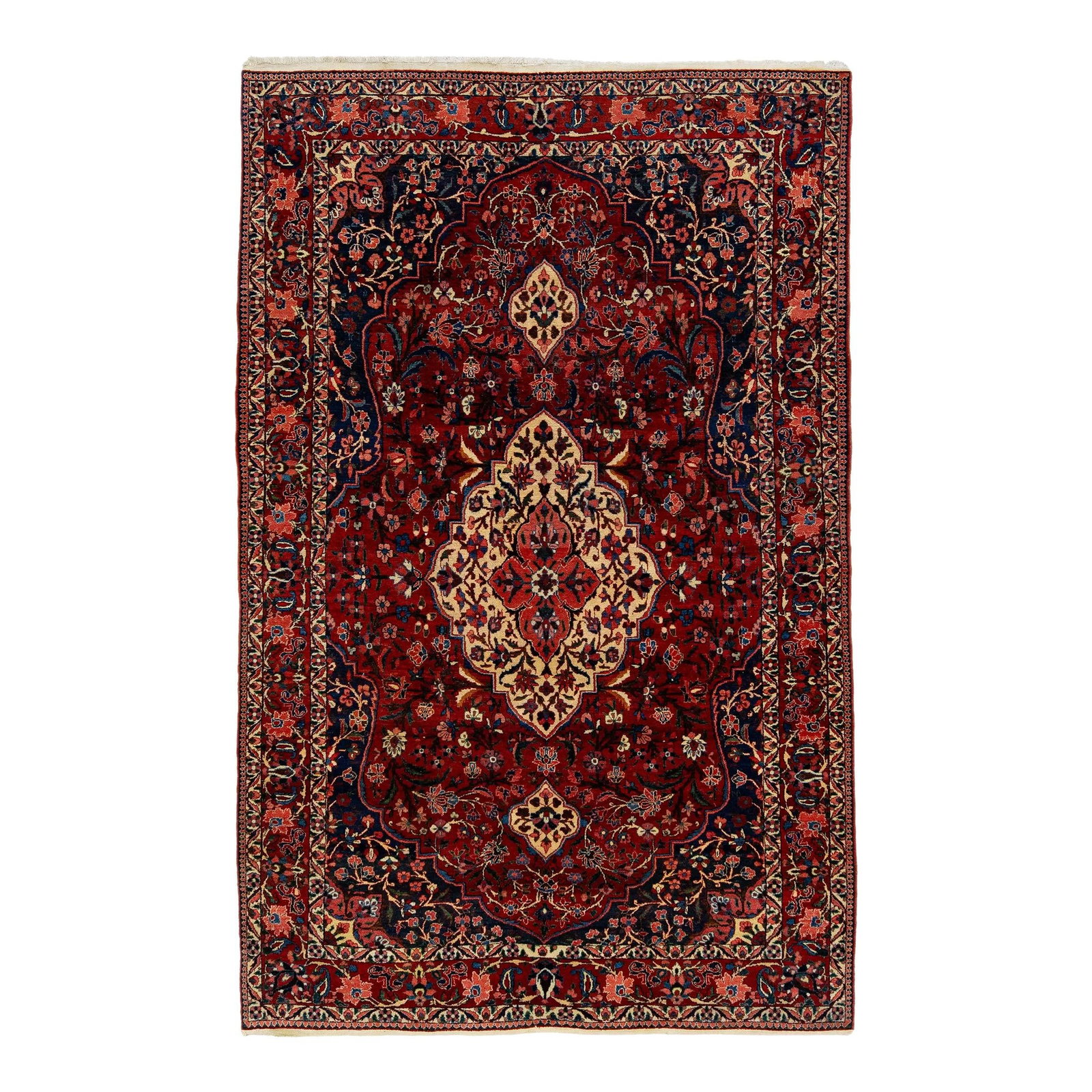 Vintage Bakhtiari Persian Wool Rug with Floral Medallion 6'10 x 10'10: Vintage Bakhtiari Persian Wool Rug with Floral Medallion 6'10 x 10'10 Enhance your space with this stunning Vintage Bakhtiari hand-knotted wool rug. Featuring a vibrant red color field, this rug showc