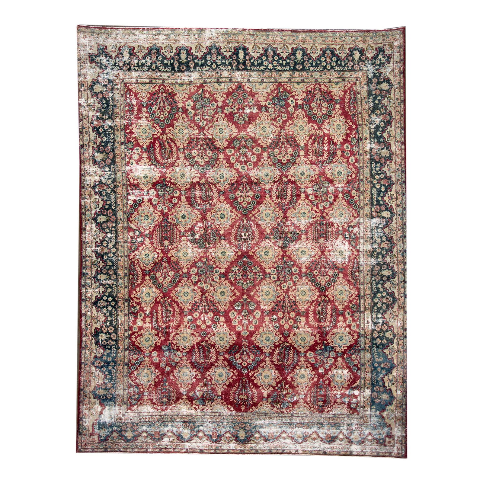 1960s Vintage Persian Hand-Knotted Wool Rug Red Floral Design 9'10 x 12'09: 1960s Vintage Persian Hand-Knotted Wool Rug Red Floral Design 9'10 x 12'09 This stunning vintage Persian rug showcases a beautifully distressed hand-knotted wool construction with a vibrant red field.
