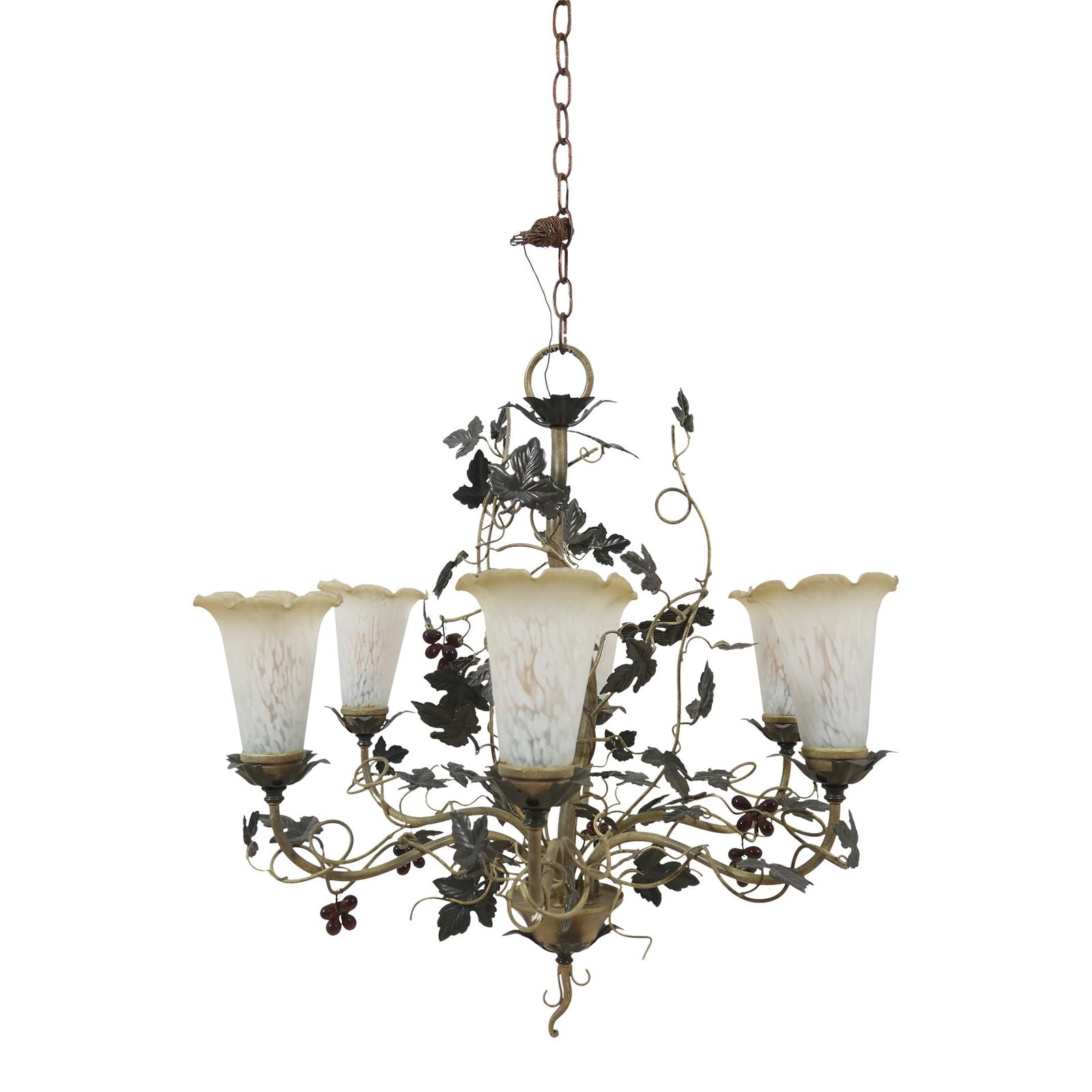 Grapevine Design Gold Toleware Chandelier 6 Light Fixture (1 of 10)