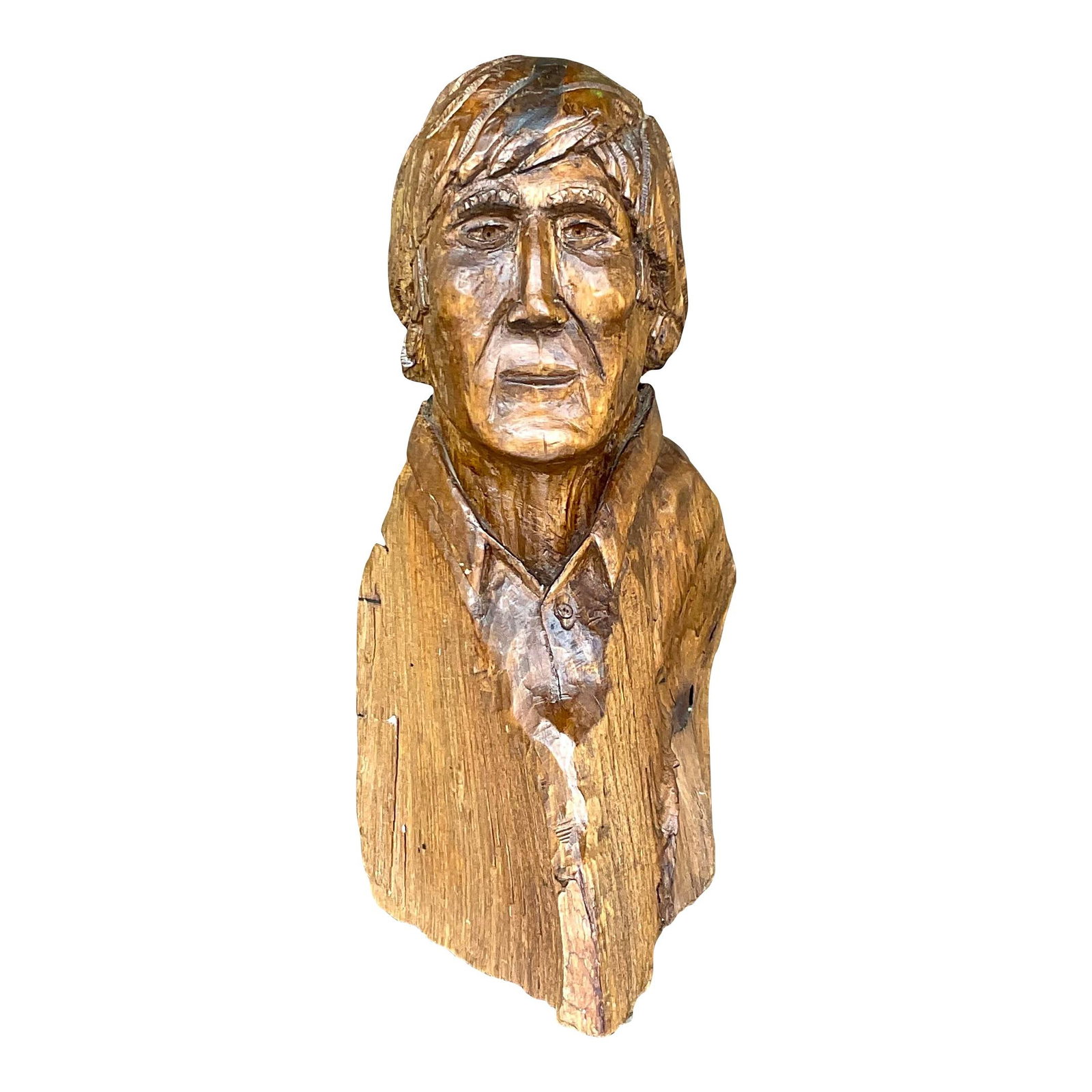 Vintage Boho Hand Carved Wood Sculpture by Michael S Wilson: Vintage Boho Hand Carved Wood Sculpture by Michael S Wilson This vintage Boho sculpture of a man showcases exquisite hand-carved details, emphasizing the natural beauty of the wood grain. Crafted by t