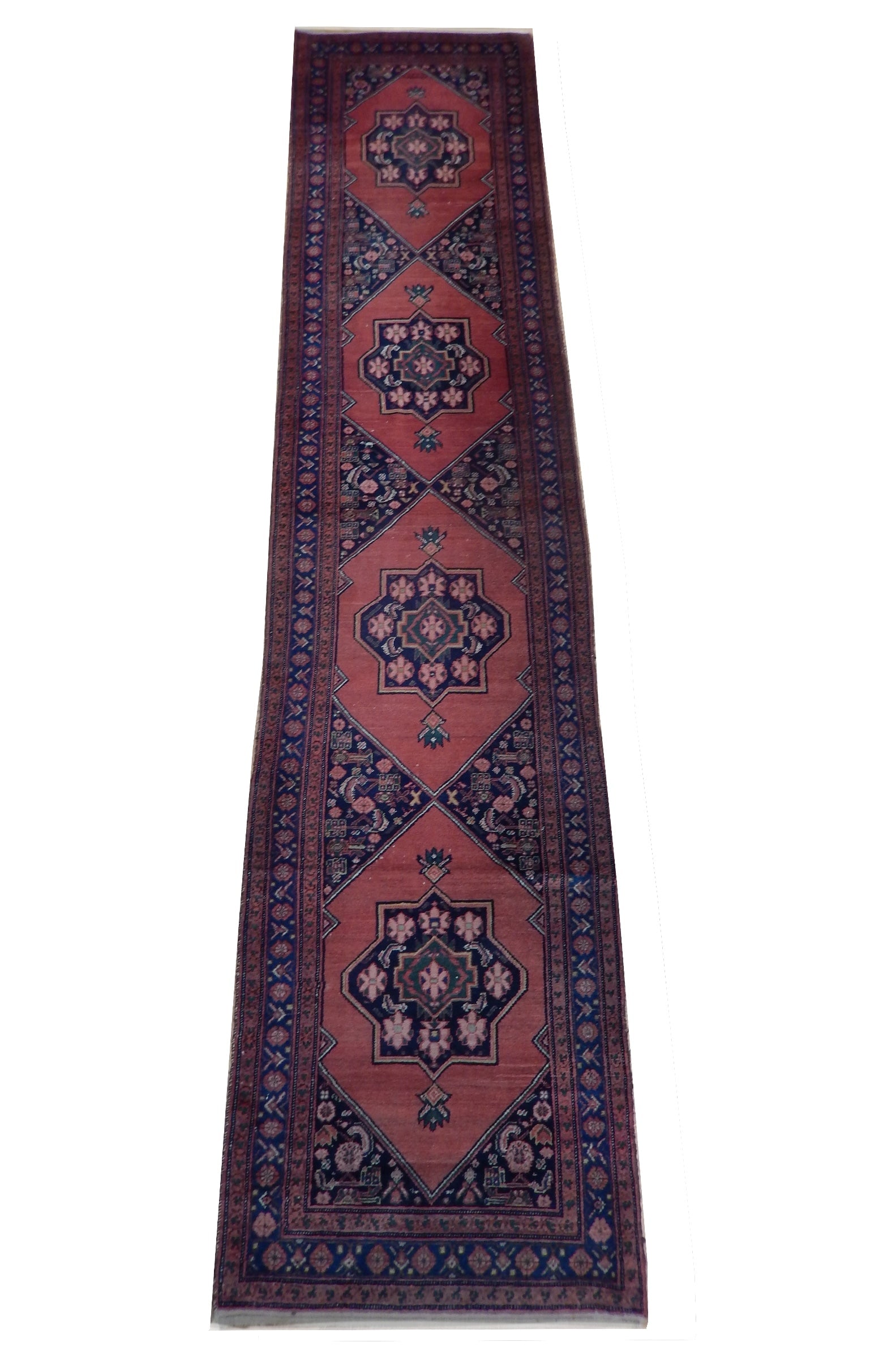 Red Semi-Antique Persian Hamadan Runner 3'3 x 14'8 Handcrafted Wool Area Rug: Red Semi-Antique Persian Hamadan Runner 3'3 x 14'8 Handcrafted Wool Area Rug Free continental US Shipping Elevate your living space with this exquisite 3' 3" x 14' 8" Red Semi-Antique Persian Hamadan 
