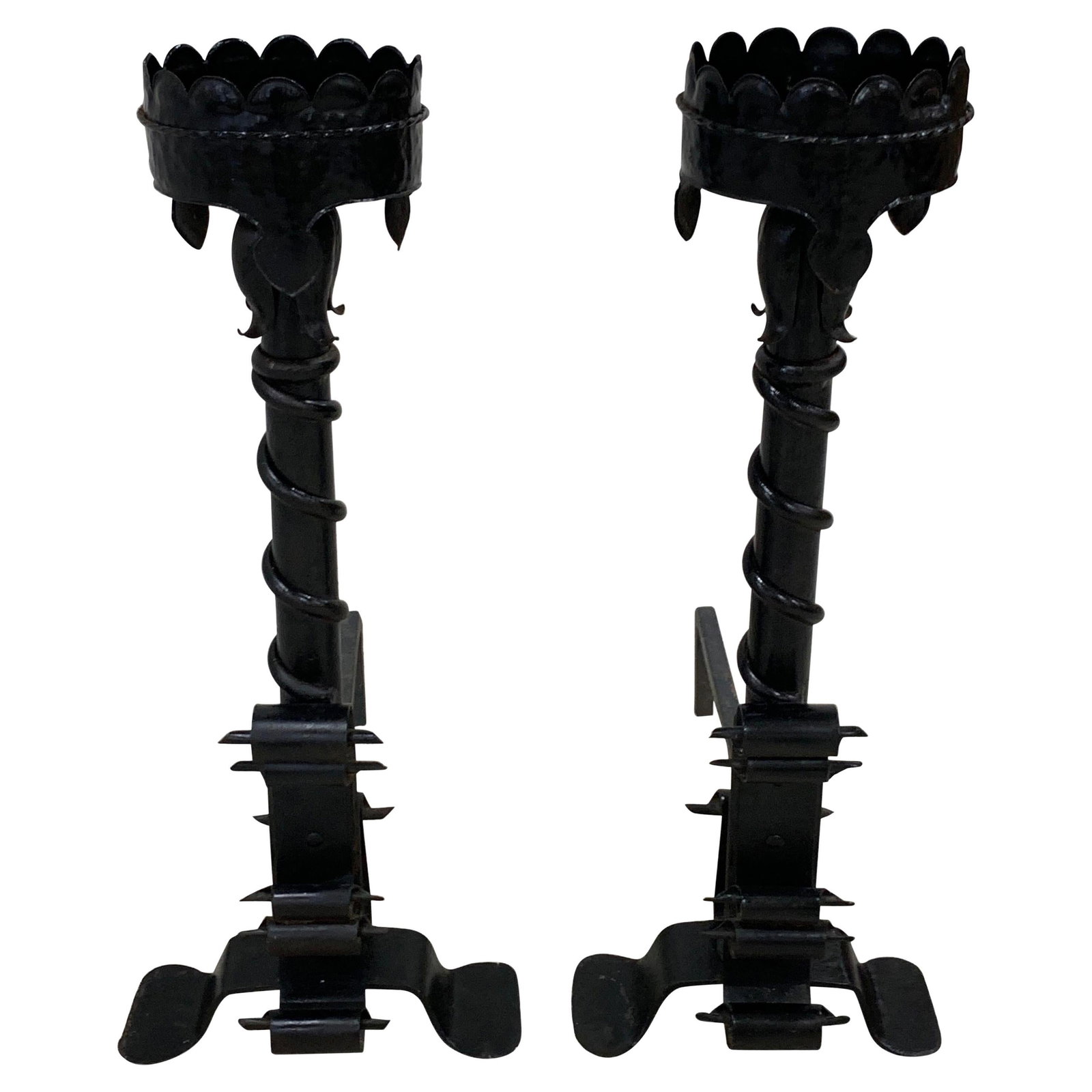 Tudor Style Wrought Iron Andirons Set of 2 41 Inch Tall (1 of 18)