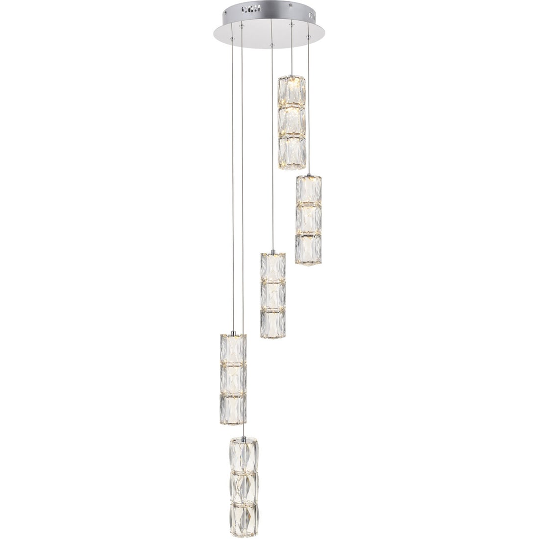 Polaris 5 Light Chrome Crystal Pendant Chandelier 12 Inch: Polaris 5 Light Chrome Crystal Pendant Chandelier 12 Inch This modern flush mount pendant chandelier features a polished chrome finish and is adorned with multi-sided, royal cut clear crystals for a d