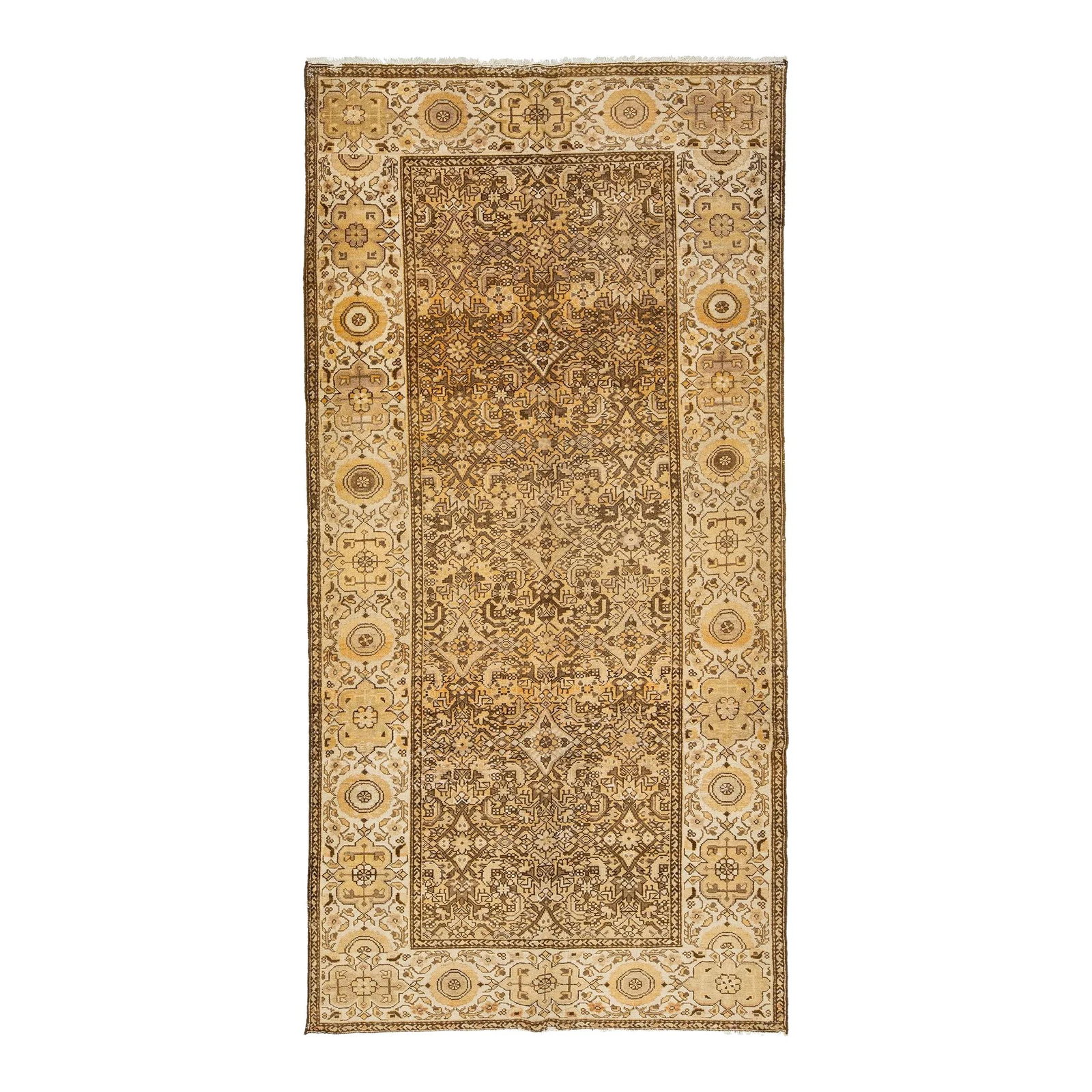 1920s Antique Persian Malayer Wool Rug Orange Beige Floral Design (1 of 9)