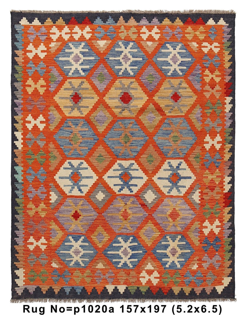 Handmade 5.2 x 6.6 Kilim Wool Rug Eco-Friendly Vegetable Dye: Handmade 5.2 x 6.6 Kilim Wool Rug Eco-Friendly Vegetable Dye Free continental US Shipping Enhance your living space with the vibrant charm of this 5.2 x 6.6 Flat Weave Vegetable Dye Kilim Handmade Woo