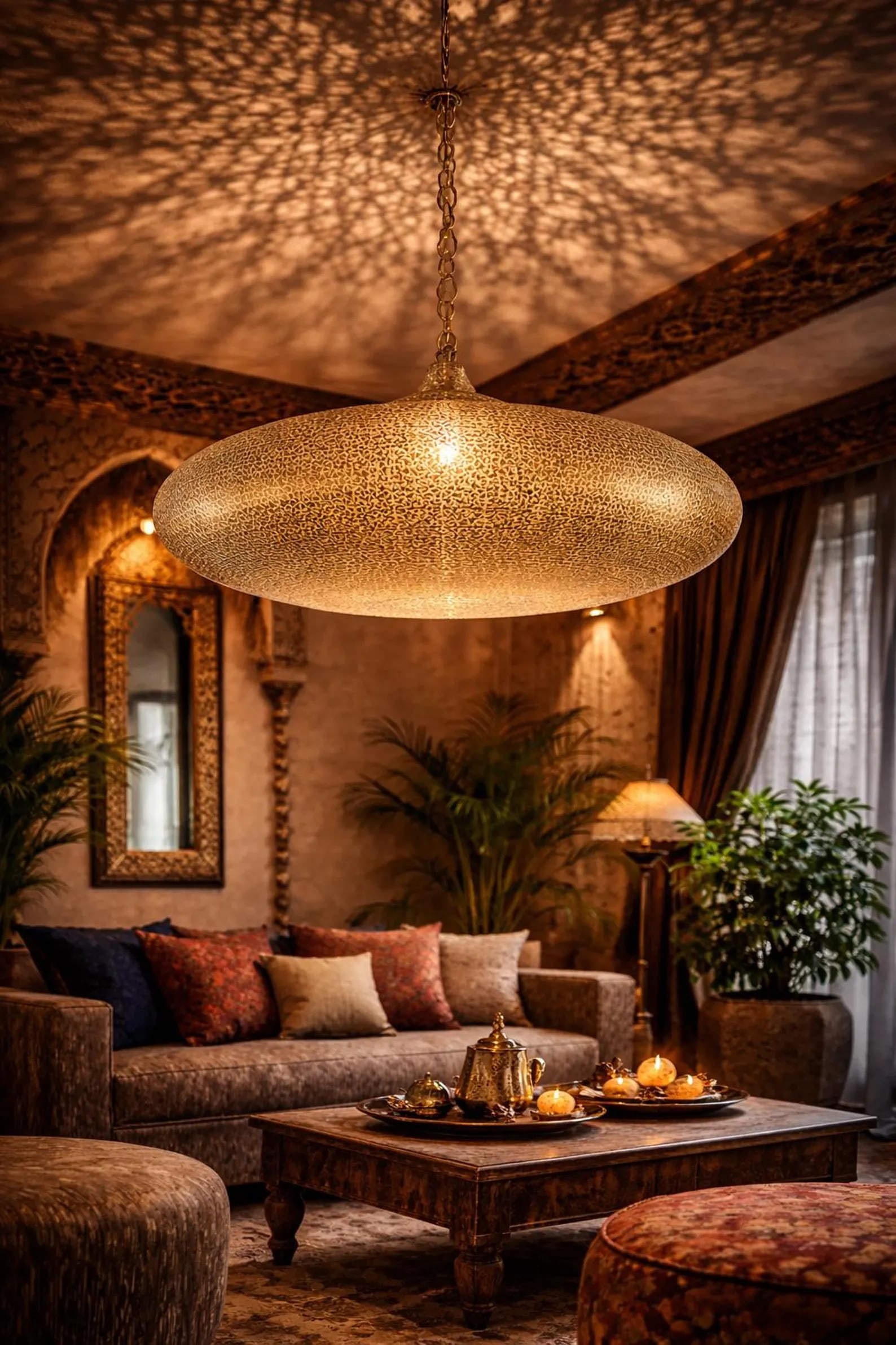 Hand-Engraved Copper Moroccan Ceiling Pendant Light (1 of 5)