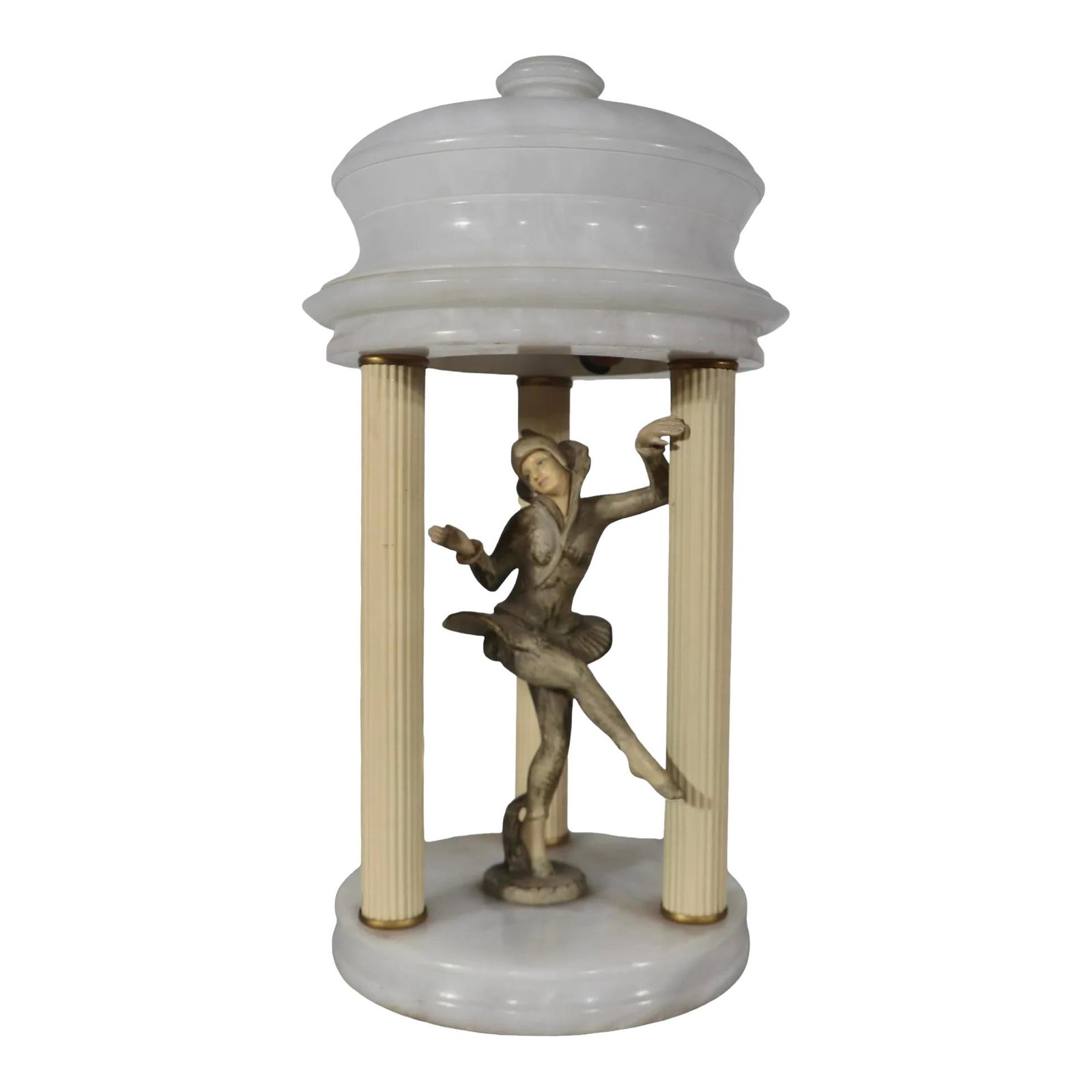 Vintage Art Deco Gerardo Table Lamp by J.B. Hirsh Cream Alabaster: Vintage Art Deco Gerardo Table Lamp by J.B. Hirsh Cream Alabaster This exquisite period Art Deco table lamp, crafted by renowned maker J.B. Hirsh in the USA during the 1920s to 1930s, showcases a capt